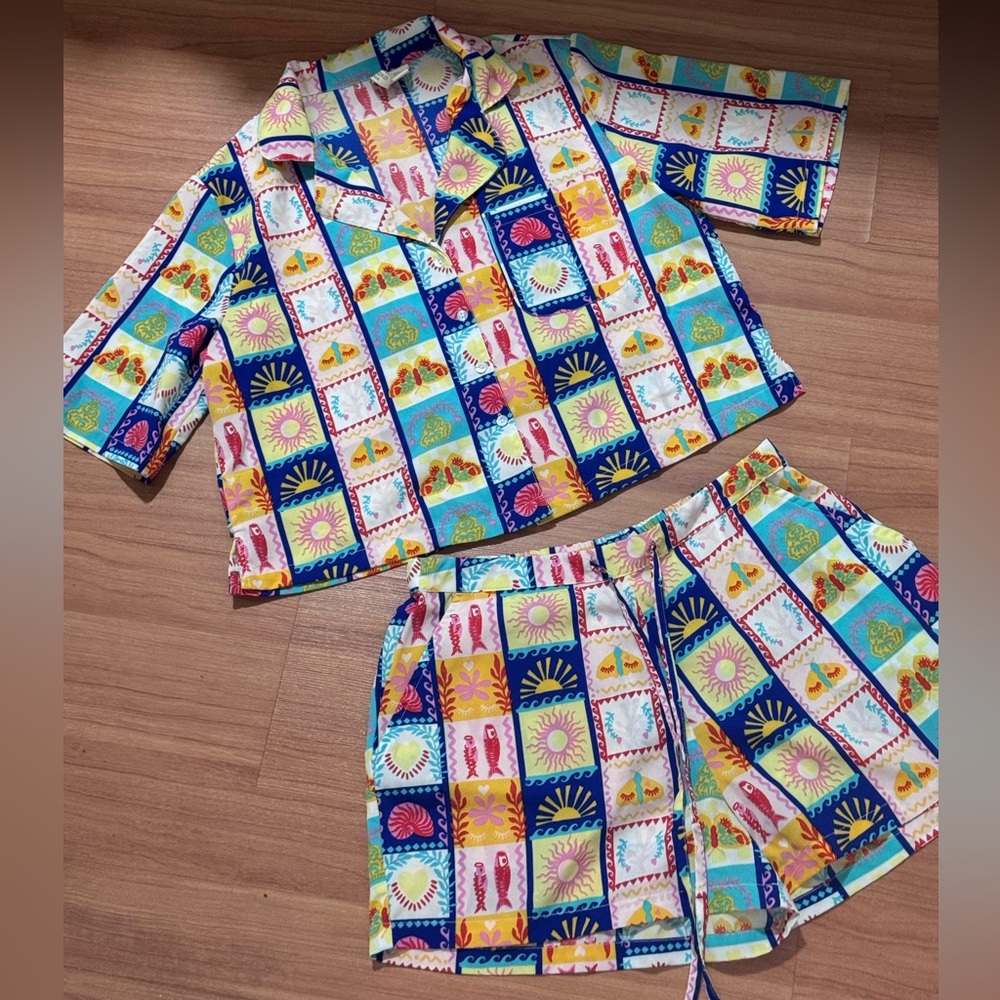 Cynthia Rowley Matching Pajama Set Shorts Button Up